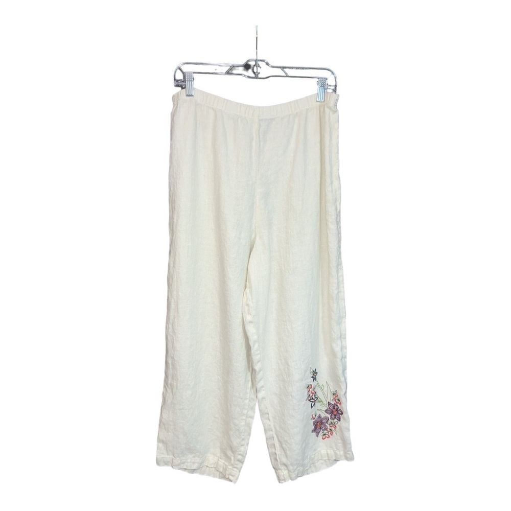 Hot Cotton Linen Made in‎ the USA Embroidered Pants Size Petite Large D1